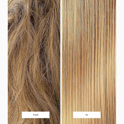 zdjęcie włosów blond przed i po użyciu Abril et Nature Molecular Therapy - Leave-In Serum Naprawcze i Regenerujące
