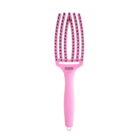 Różowa szczotka do włosów Olivia Garden FingerBrush Combo Medium Pink Tokyo, przeznaczona do rozczesywania włosów, ergonomiczny kształt, linia Amazonki Róż po zdrowie.