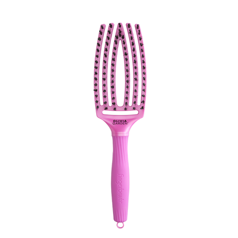 Różowa szczotka do włosów Olivia Garden FingerBrush And Beyond Venus Combo Medium, do rozczesywania włosów, ergonomiczny kształt.